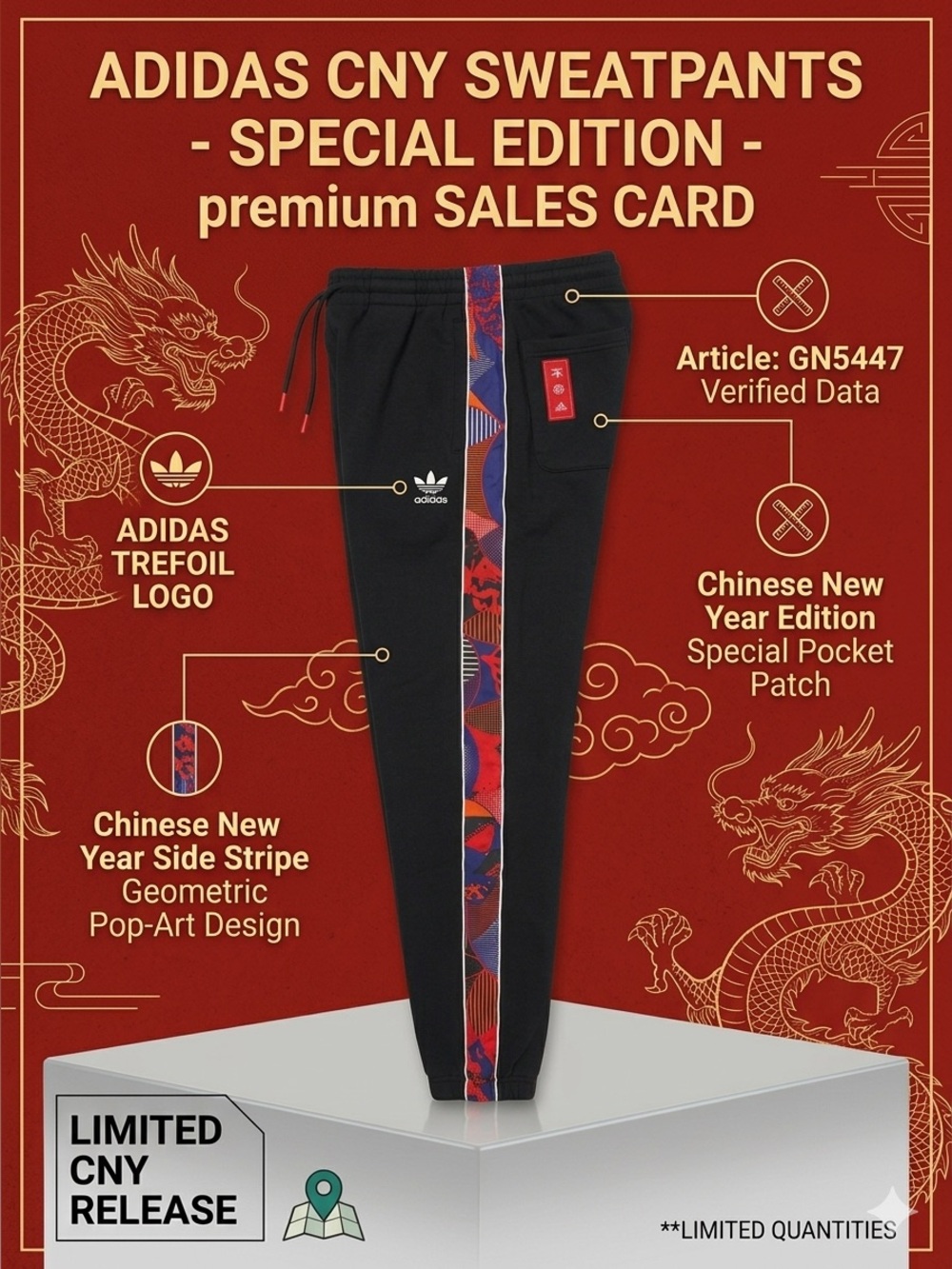 Adidas Originals Lunar New Year Sweatpants — Size L/XL